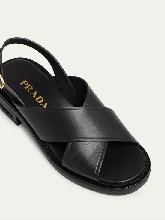 Prada Shoes - Prada Black Leather Crisscross Slingback Sandals 45mm Women's Size 37.5 7.5
